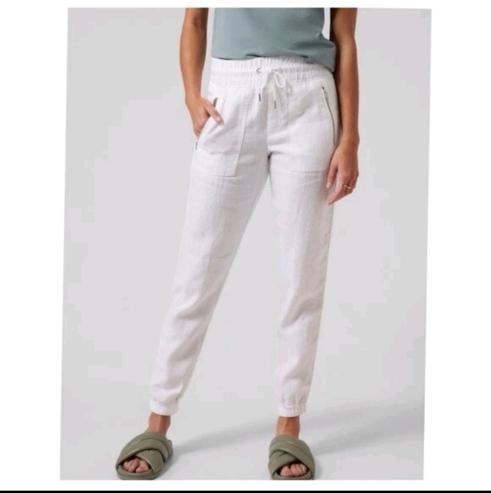 Athleta Cabo Linen Joggers‎ White Size 2P 2 Petite Casual Travel